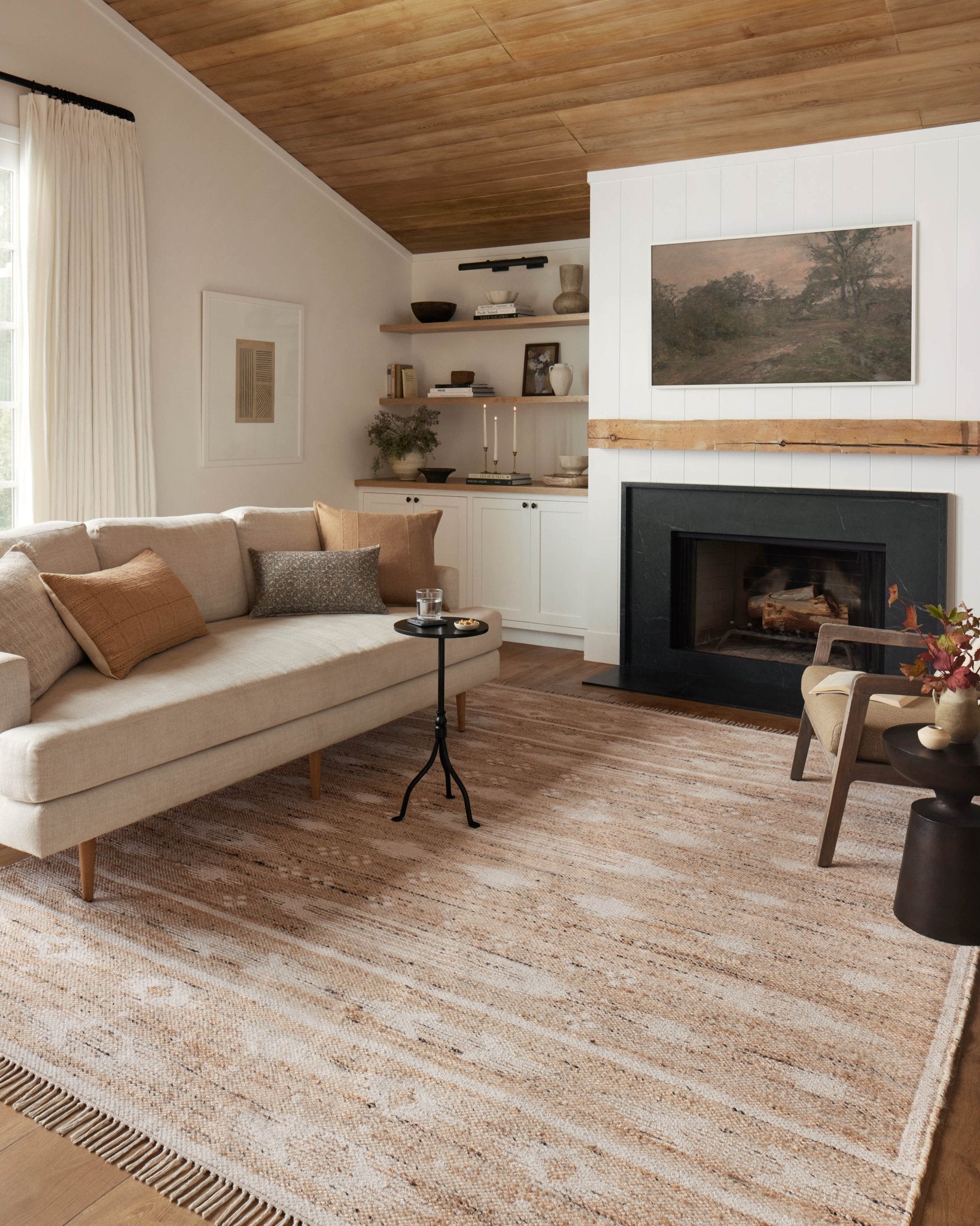 Angela Rose x Loloi Celina PAR0015 Ivory / Wheat 18'' x 18'' Cover w/Down Pillow White Cliff Studio Throw Pillows