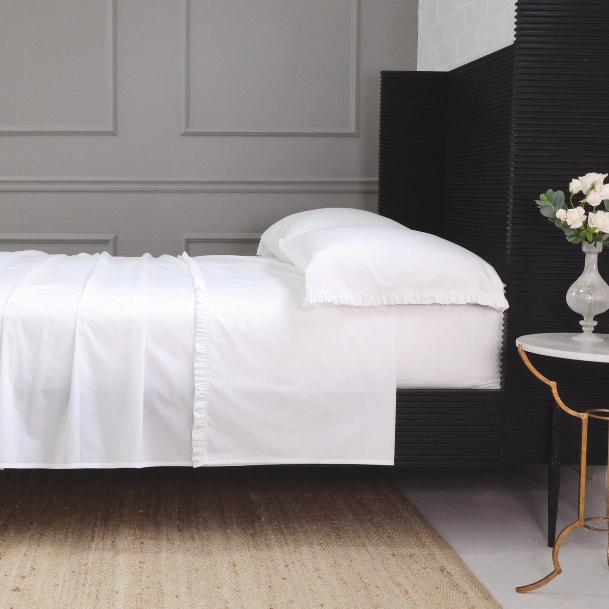Audrey Ruffle Cotton Percale Sheet Set - White White Cliff Studio Sheet Sets
