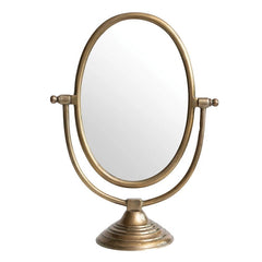 Austine Framed Mirror on Stand – Antique Brass Finish White Cliff Studio Round and Oval Mirrors