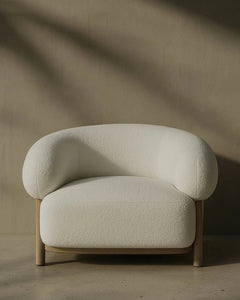 Ava Boucle Accent Chair - Solid Wood Frame Cream Neutral White Cliff Studio Accent Chair