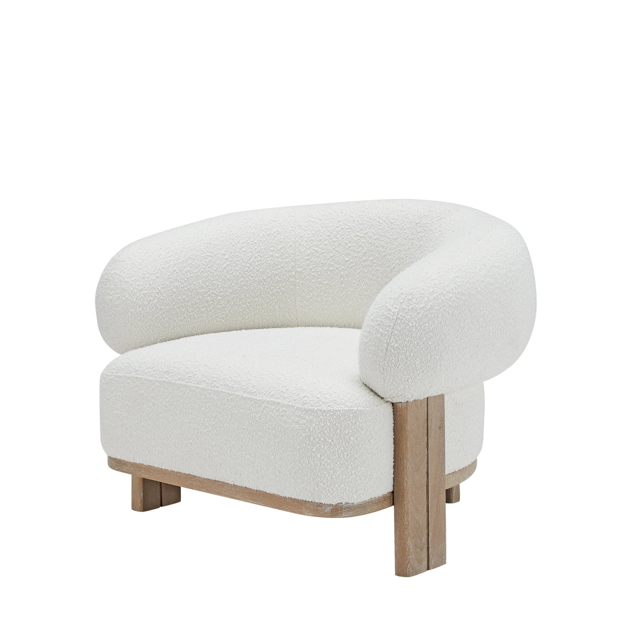 Ava Boucle Accent Chair - Solid Wood Frame Cream Neutral White Cliff Studio Accent Chair