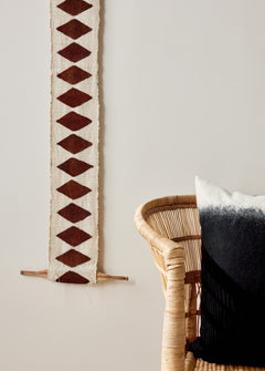 Balance Bogolan Totem in White with Brown Diamonds White Cliff Studio Textile Art