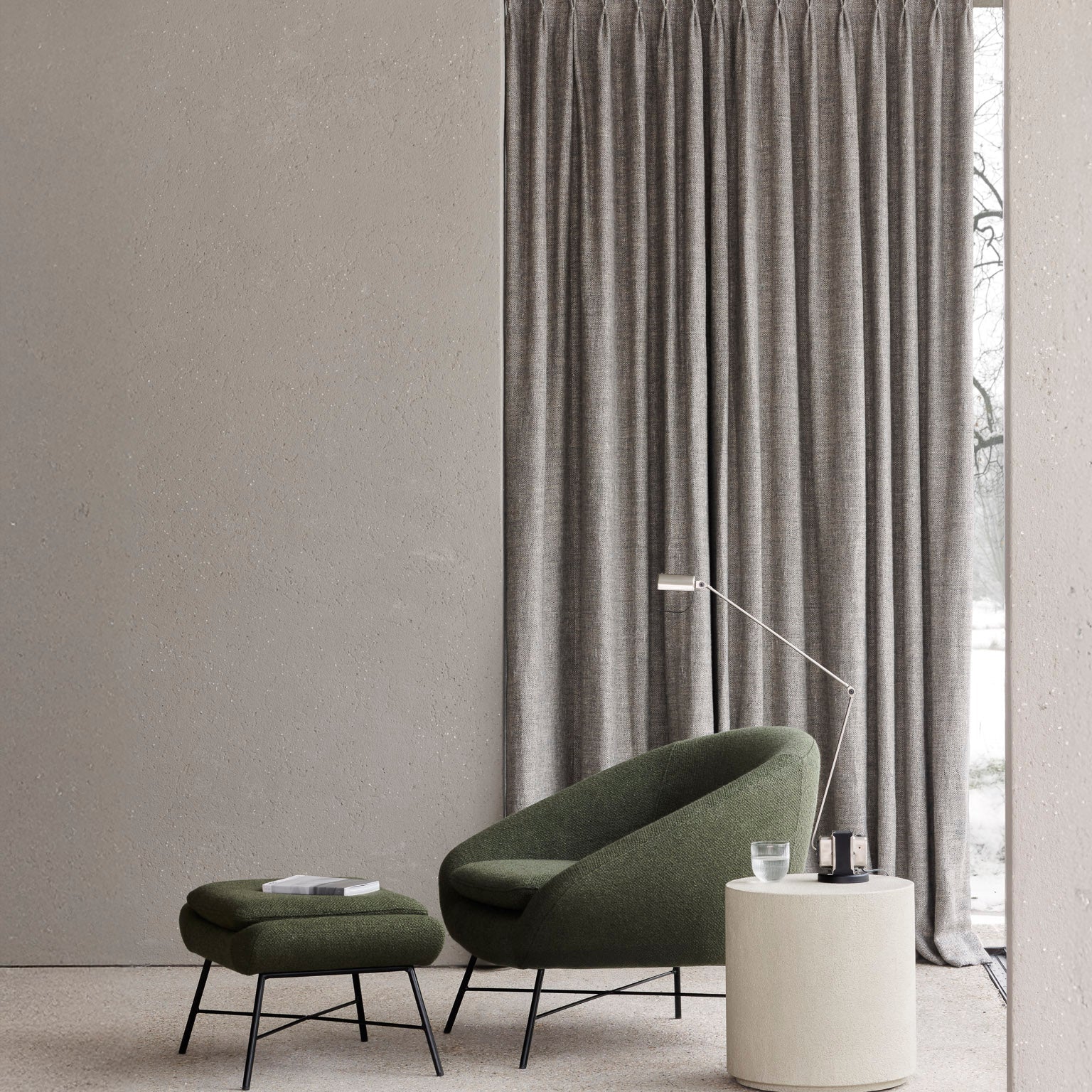 Barrow footstool - Pine Green fabric White Cliff Studio Ottoman