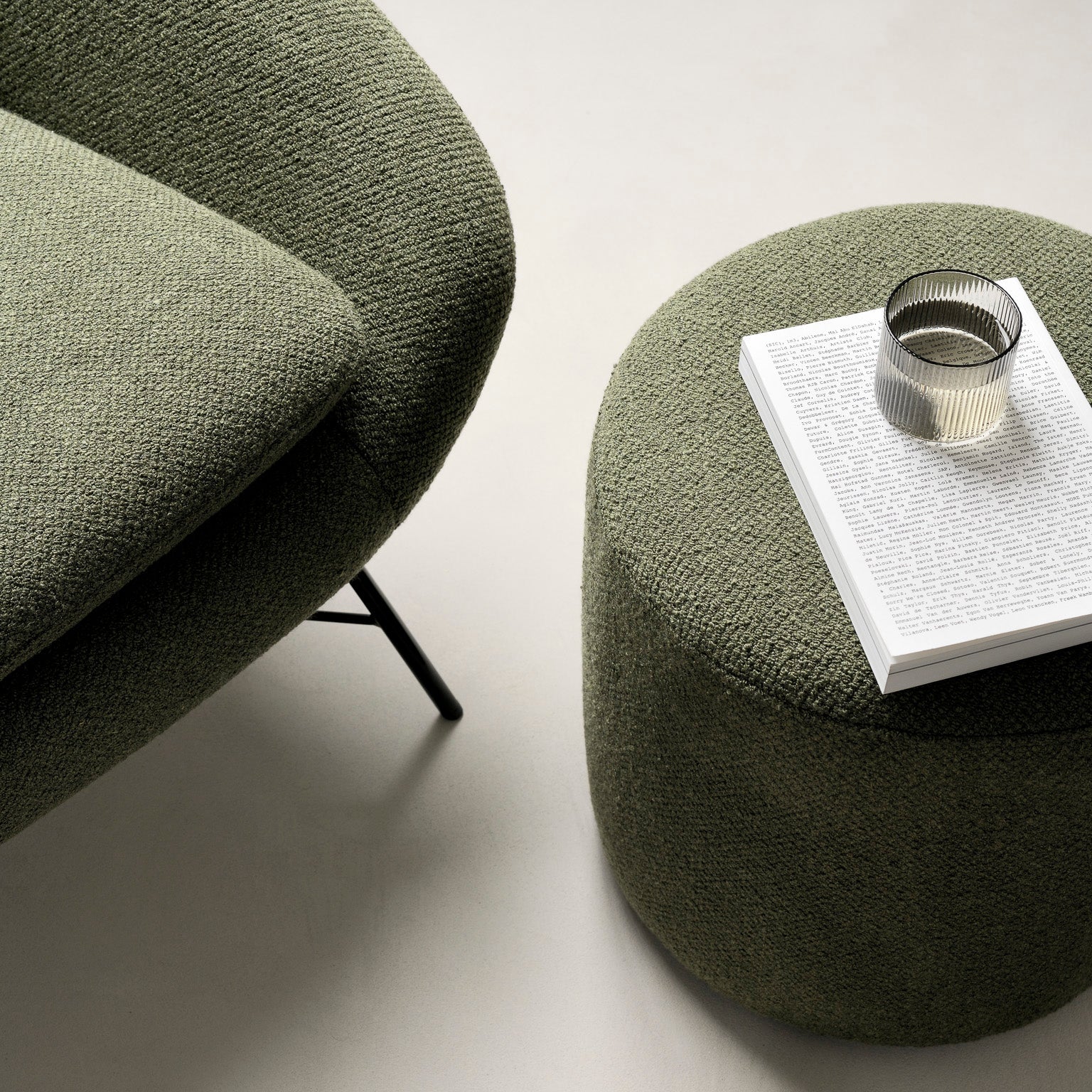 Barrow pouf - Pine Green fabric White Cliff Studio Ottoman