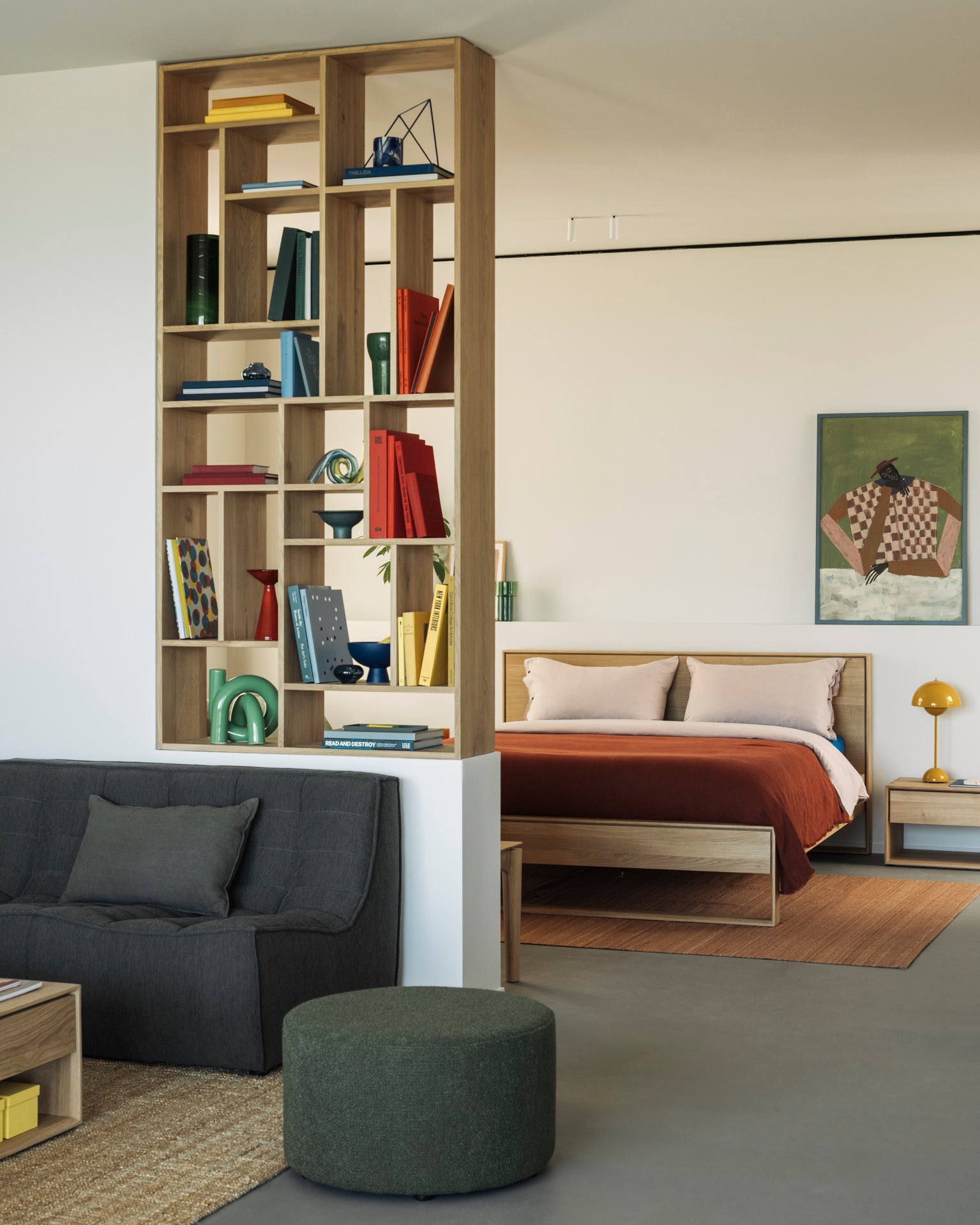 Barrow pouf - Pine Green fabric White Cliff Studio Ottoman