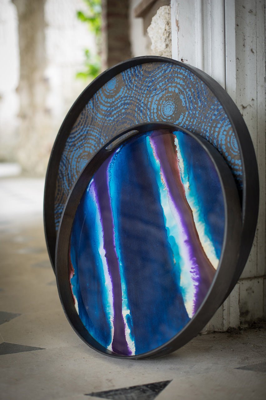 Beads tray - varnished wood - Seaside - round - L White Cliff Studio Trays