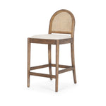 Belle Rounded Caneback Medium Brown Wood W/ Oatmeal Fabric Counter Stool