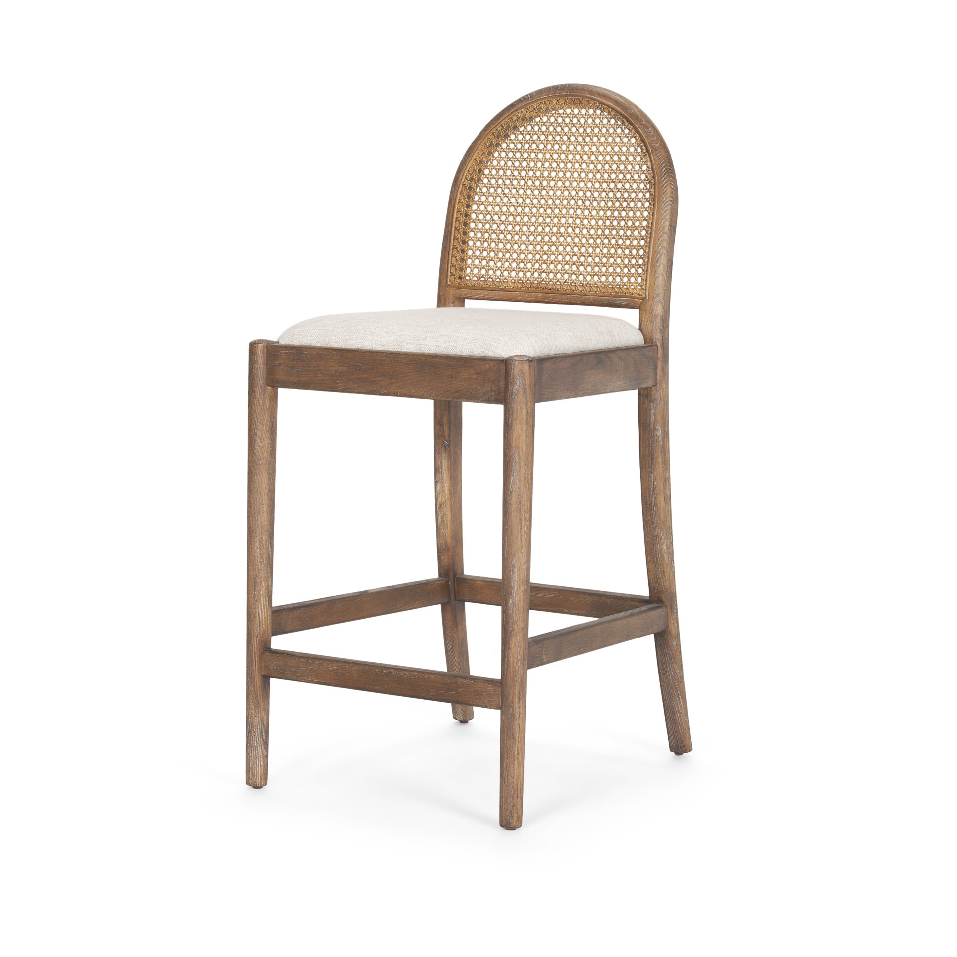 Belle Rounded Caneback Medium Brown Wood W/ Oatmeal Fabric Counter Stool