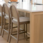 Belle Rounded Caneback Medium Brown Wood W/ Oatmeal Fabric Counter Stool
