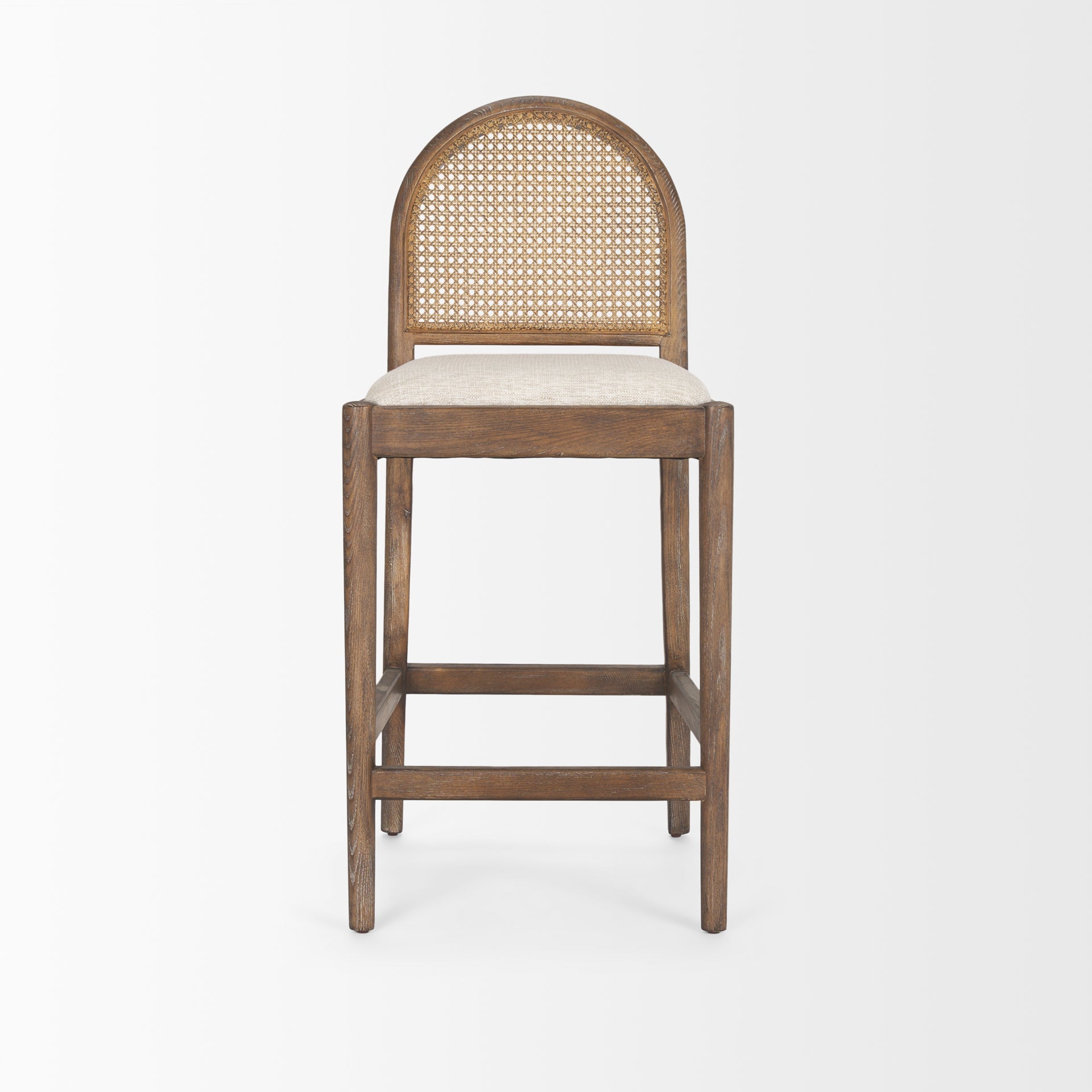 Belle Rounded Caneback Medium Brown Wood W/ Oatmeal Fabric Counter Stool