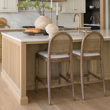 Belle Rounded Caneback Medium Brown Wood W/ Oatmeal Fabric Counter Stool