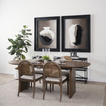 Belle Rounded Caneback Medium Brown Wood W/ Oatmeal Fabric Dining Chair