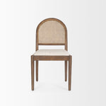 Belle Rounded Caneback Medium Brown Wood W/ Oatmeal Fabric Dining Chair