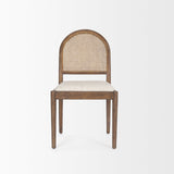 Belle Rounded Caneback Medium Brown Wood W/ Oatmeal Fabric Dining Chair
