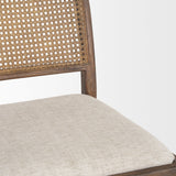 Belle Rounded Caneback Medium Brown Wood W/ Oatmeal Fabric Dining Chair