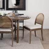 Belle Rounded Caneback Medium Brown Wood W/ Oatmeal Fabric Dining Chair