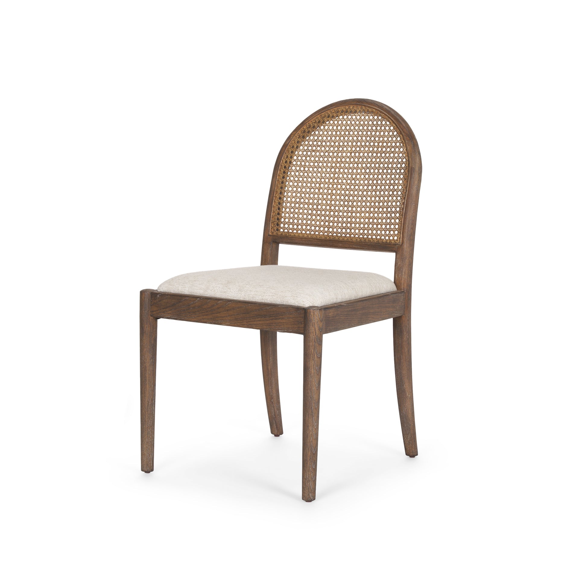 Belle Rounded Caneback Medium Brown Wood W/ Oatmeal Fabric Dining Chair