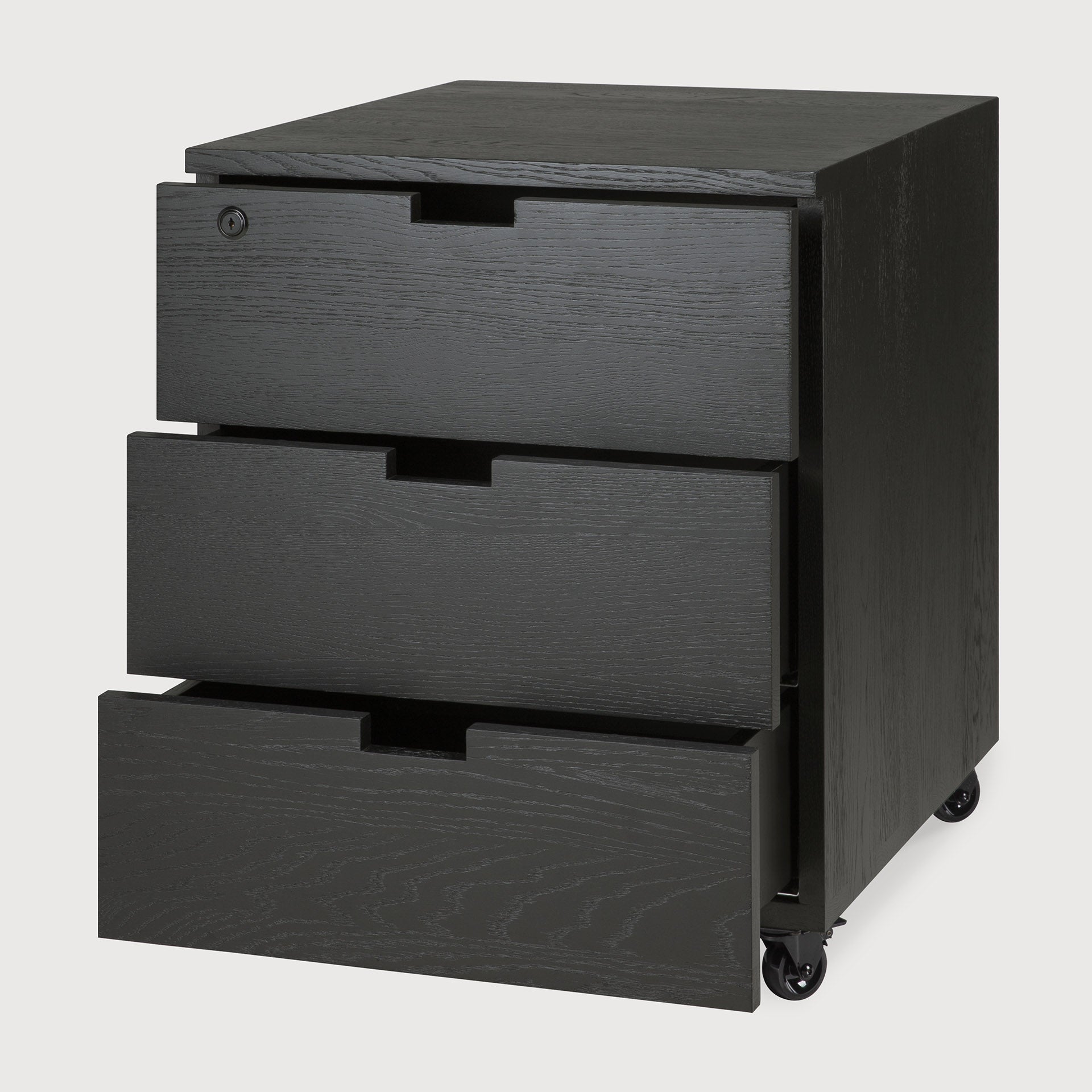 Billy drawer unit - varnished oak - black - 3 drawers - with keylock White Cliff Studio Office Storage Drawers