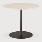 Blend dining table - varnished Microcement top - Off White - Dark Bronze base - round White Cliff Studio Dining Table