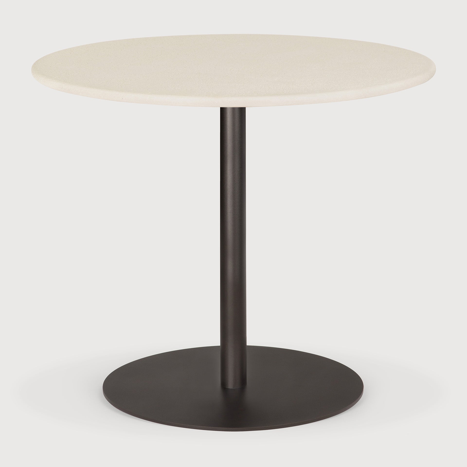 Blend dining table - varnished Microcement top - Off White - Dark Bronze base - round White Cliff Studio Dining Table