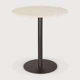 Blend dining table - varnished Microcement top - Off White - Dark Bronze base - round White Cliff Studio Dining Table