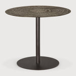Blend dining table - varnished Minerals top - Ray Whisky - Dark Bronze base - round White Cliff Studio Dining Table