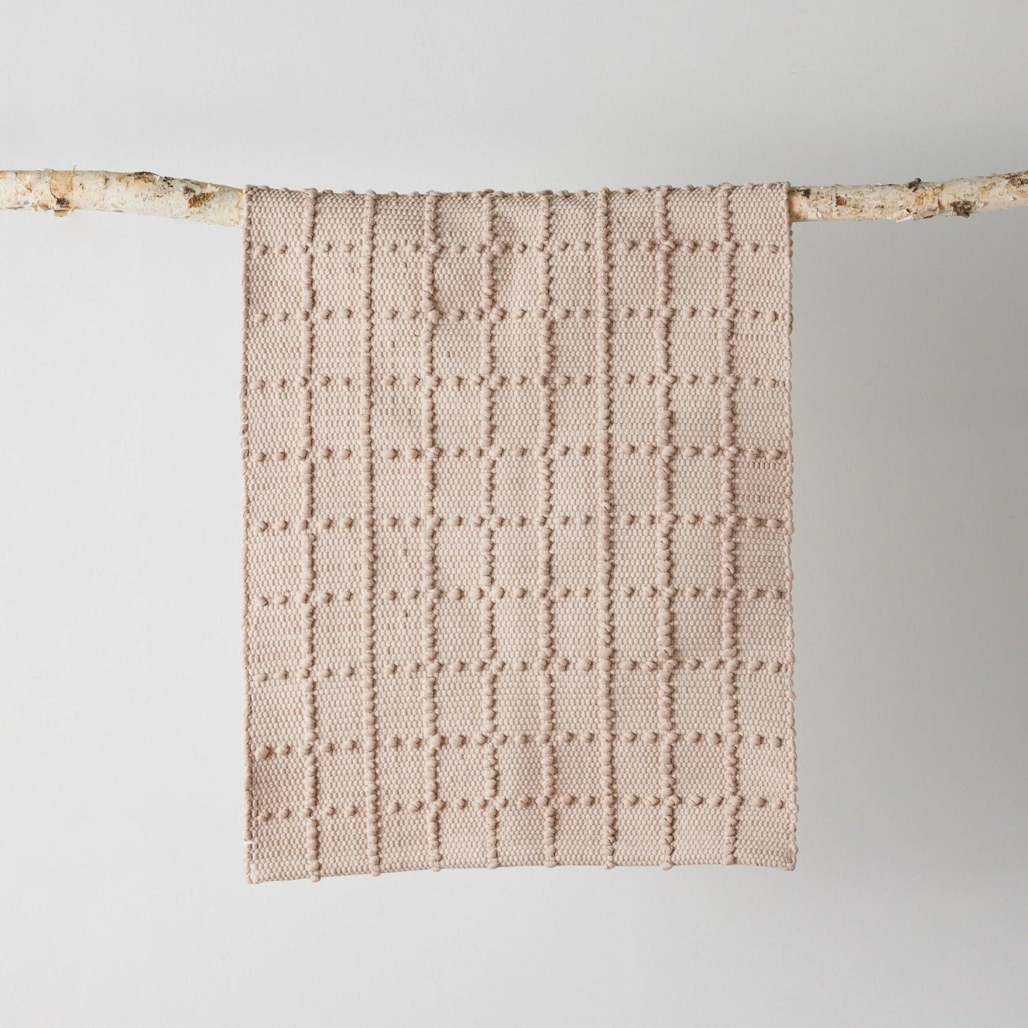 Blush Pink Plaid Hand - Loomed Cotton Bobble Mat