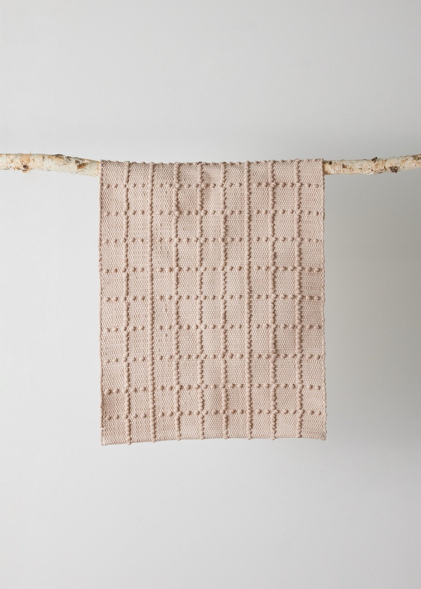 Blush Pink Plaid Hand - Loomed Cotton Bobble Mat