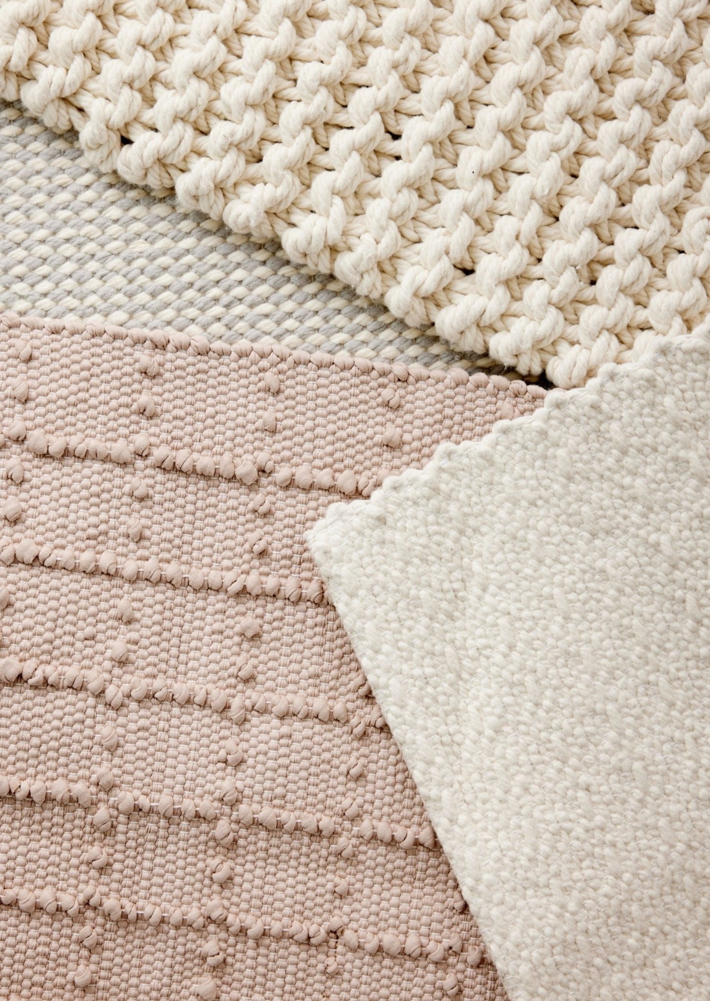 Blush Pink Plaid Hand - Loomed Cotton Bobble Mat