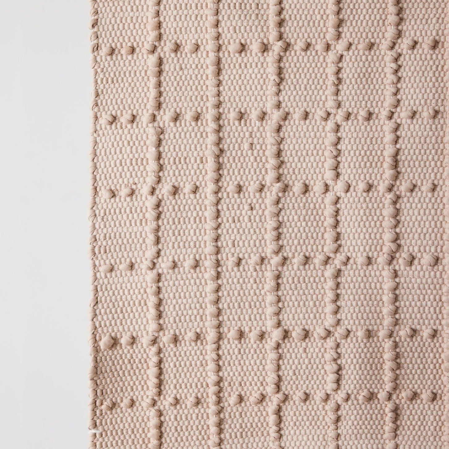 Blush Pink Plaid Hand - Loomed Cotton Bobble Mat