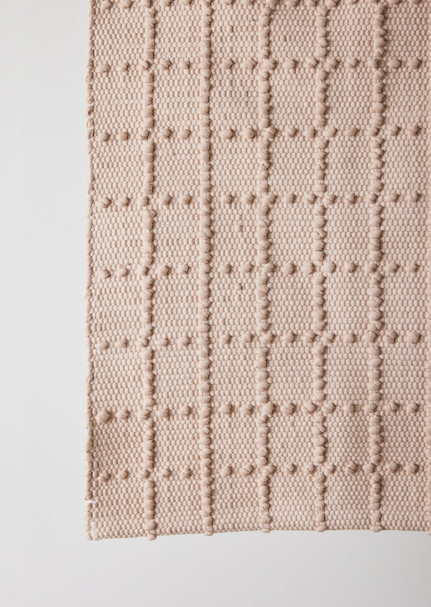 Blush Pink Plaid Hand - Loomed Cotton Bobble Mat