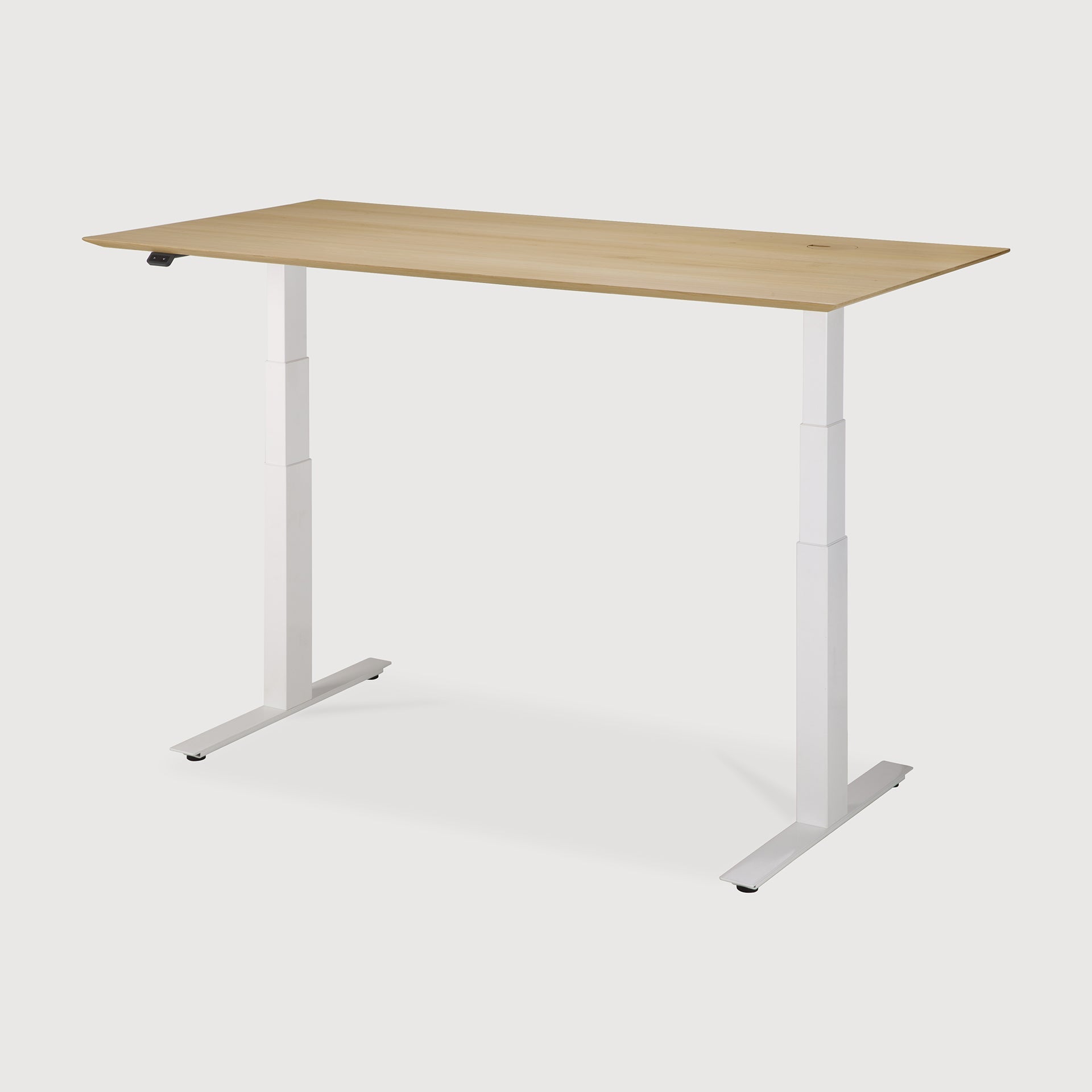 Bok adjustable desk - varnished oak top - white base - rectangular - with cable management - US White Cliff Studio Desk