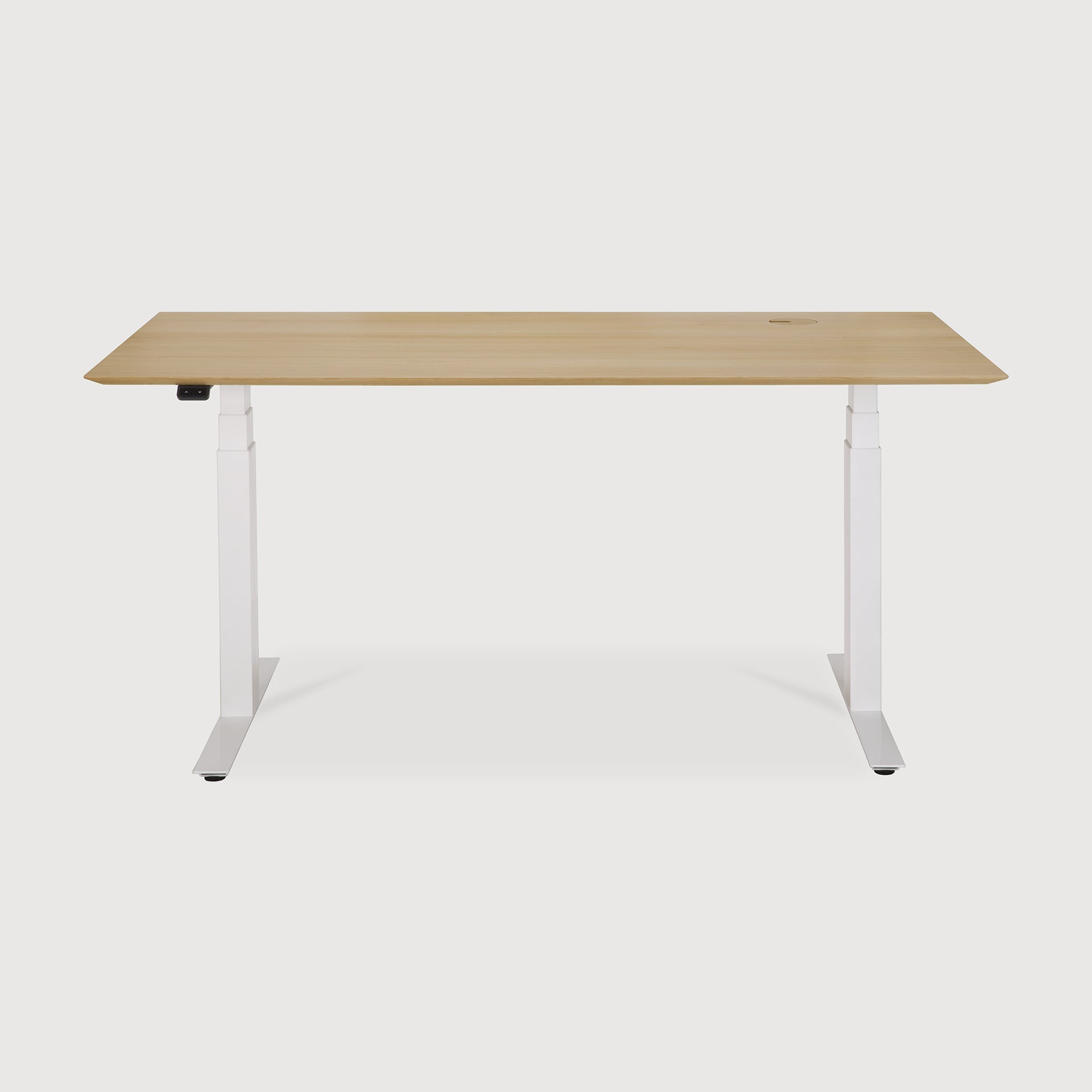 Bok adjustable desk - varnished oak top - white base - rectangular - with cable management - US White Cliff Studio Desk