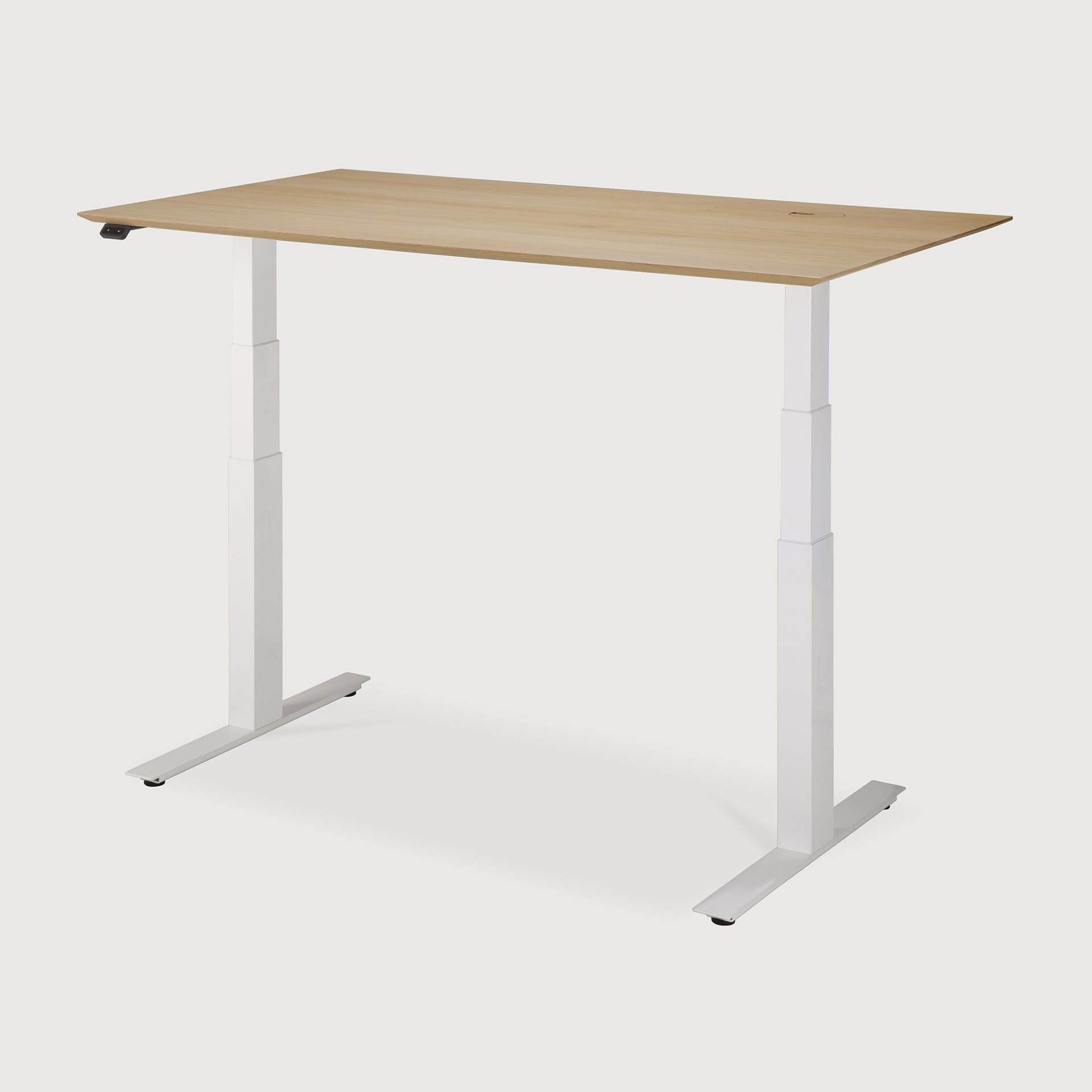 Bok adjustable desk - varnished oak top - white base - rectangular - with cable management - US White Cliff Studio Desk