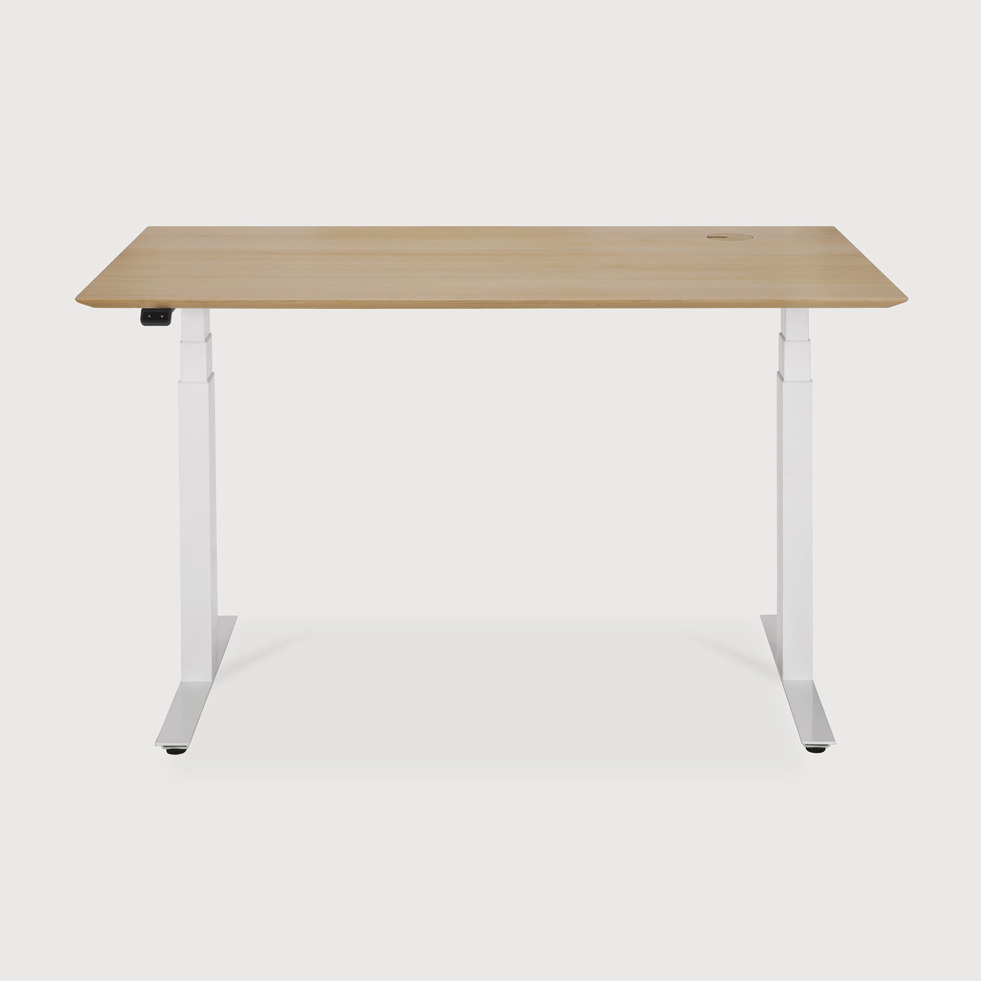 Bok adjustable desk - varnished oak top - white base - rectangular - with cable management - US White Cliff Studio Desk
