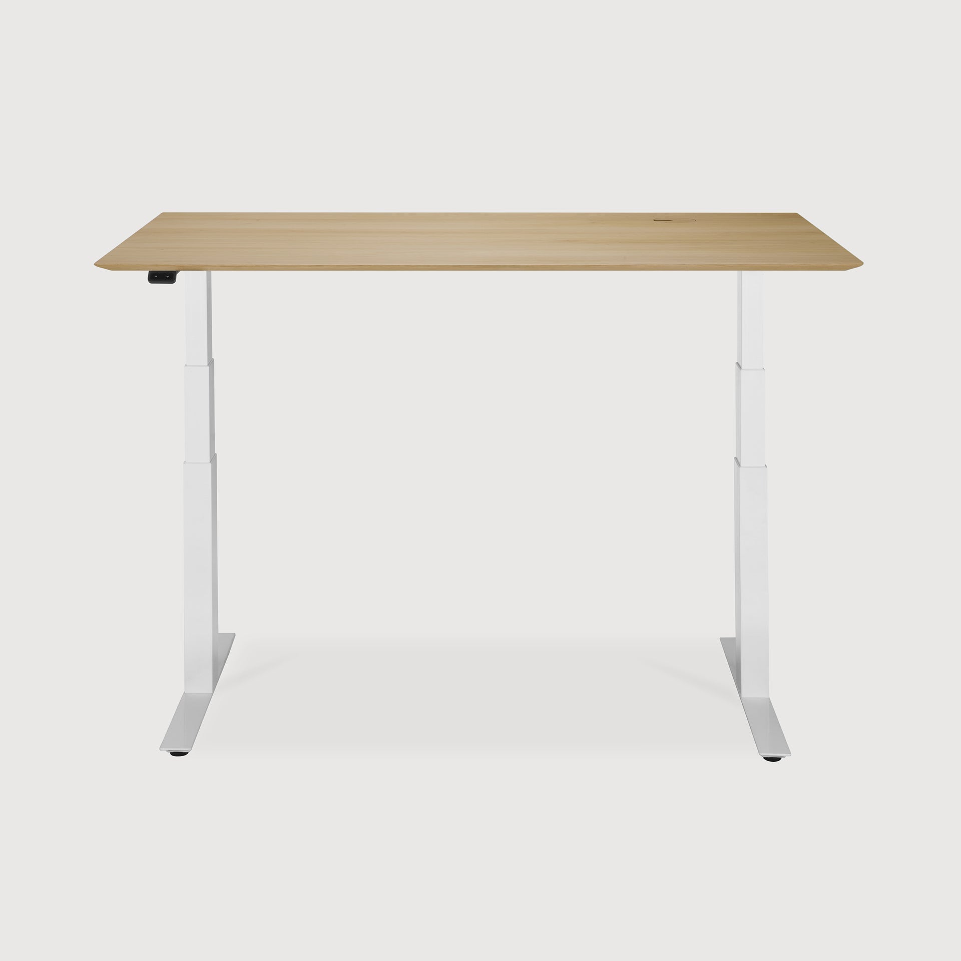 Bok adjustable desk - varnished oak top - white base - rectangular - with cable management - US White Cliff Studio Desk