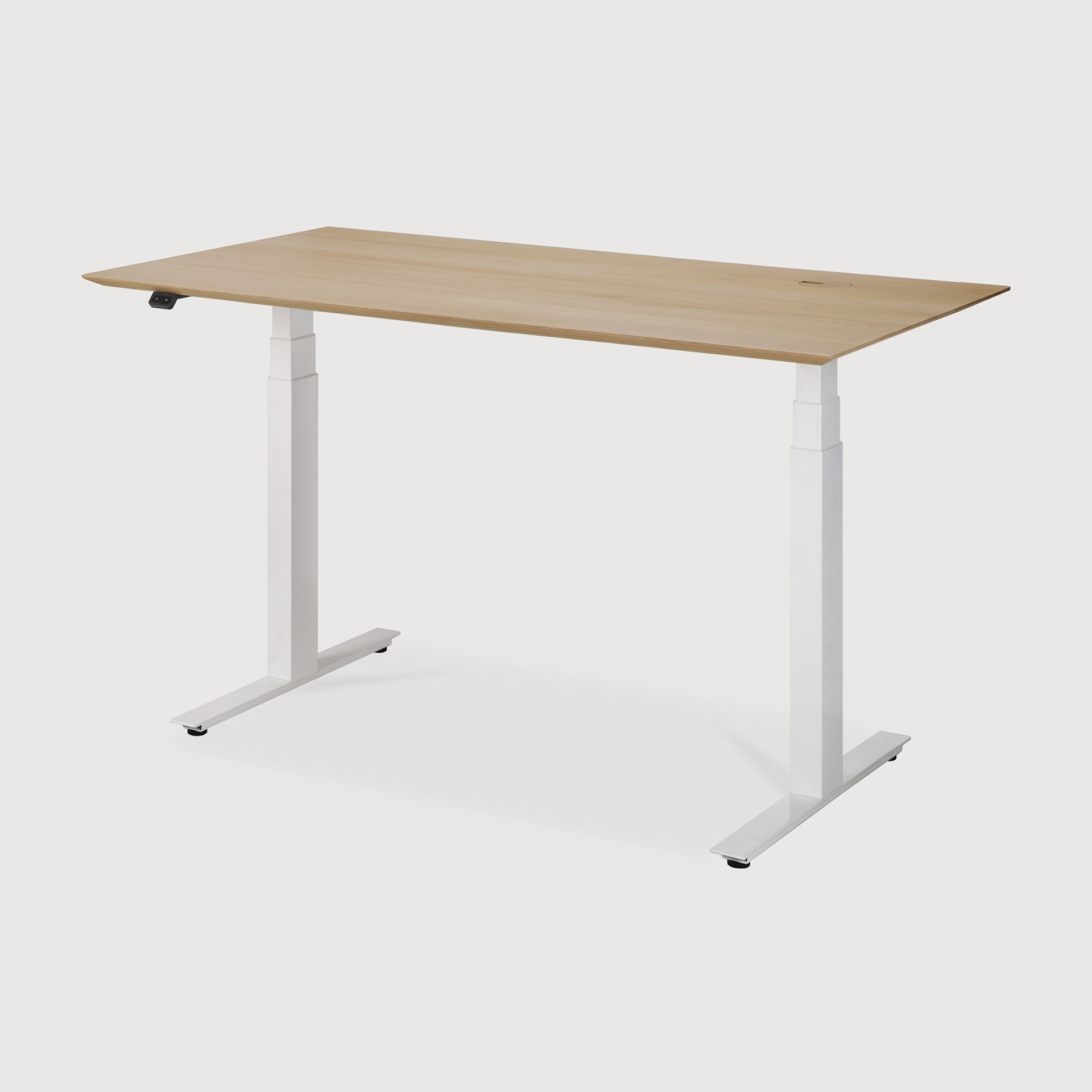 Bok adjustable desk - varnished oak top - white base - rectangular - with cable management - US White Cliff Studio Desk