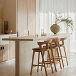 Bok bar stool - varnished oak - Cognac leather White Cliff Studio Bar Stool