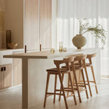 Bok bar stool - varnished oak - Cognac leather White Cliff Studio Bar Stool