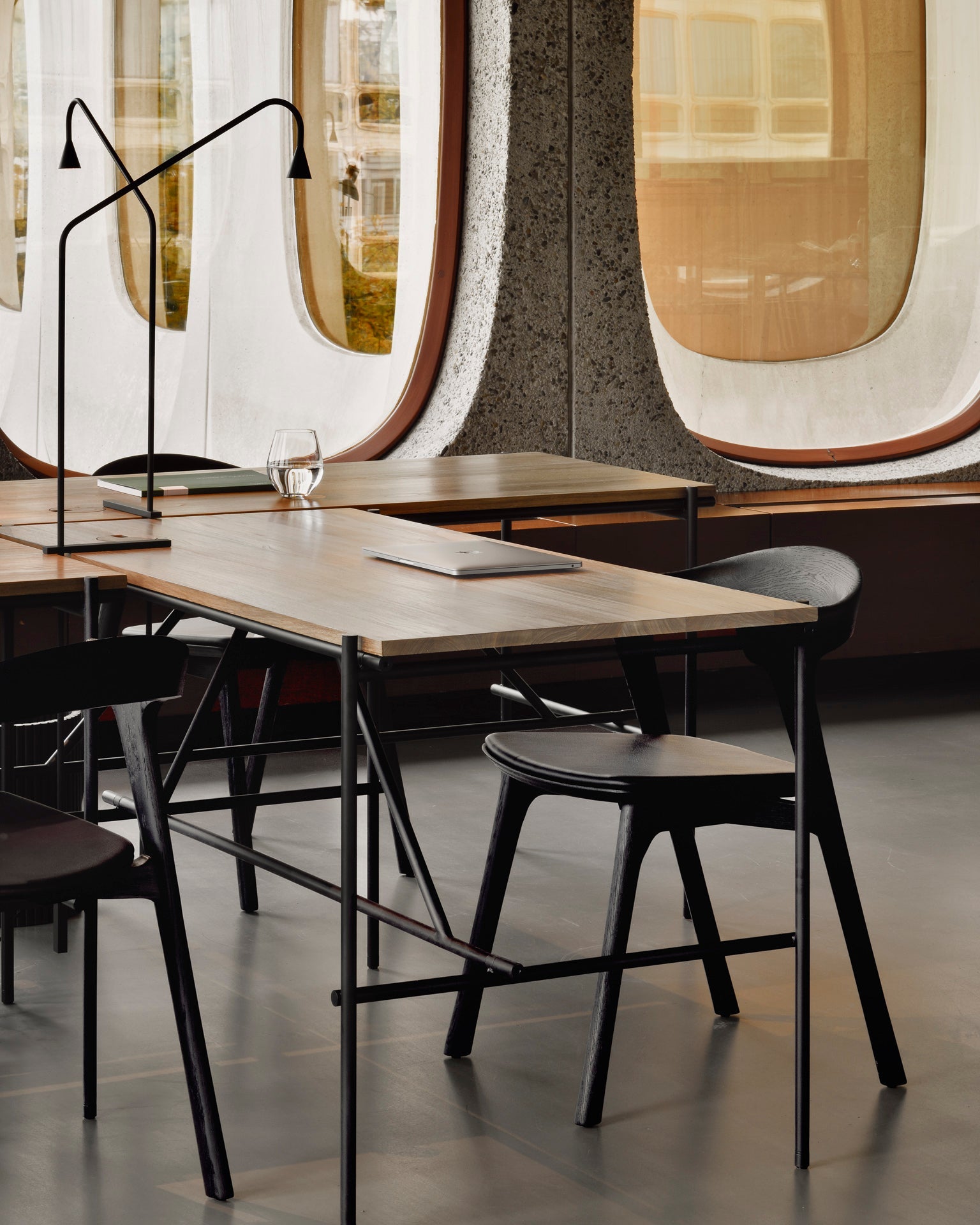 Bok dining chair - varnished oak - black - Black leather White Cliff Studio Dining Chair