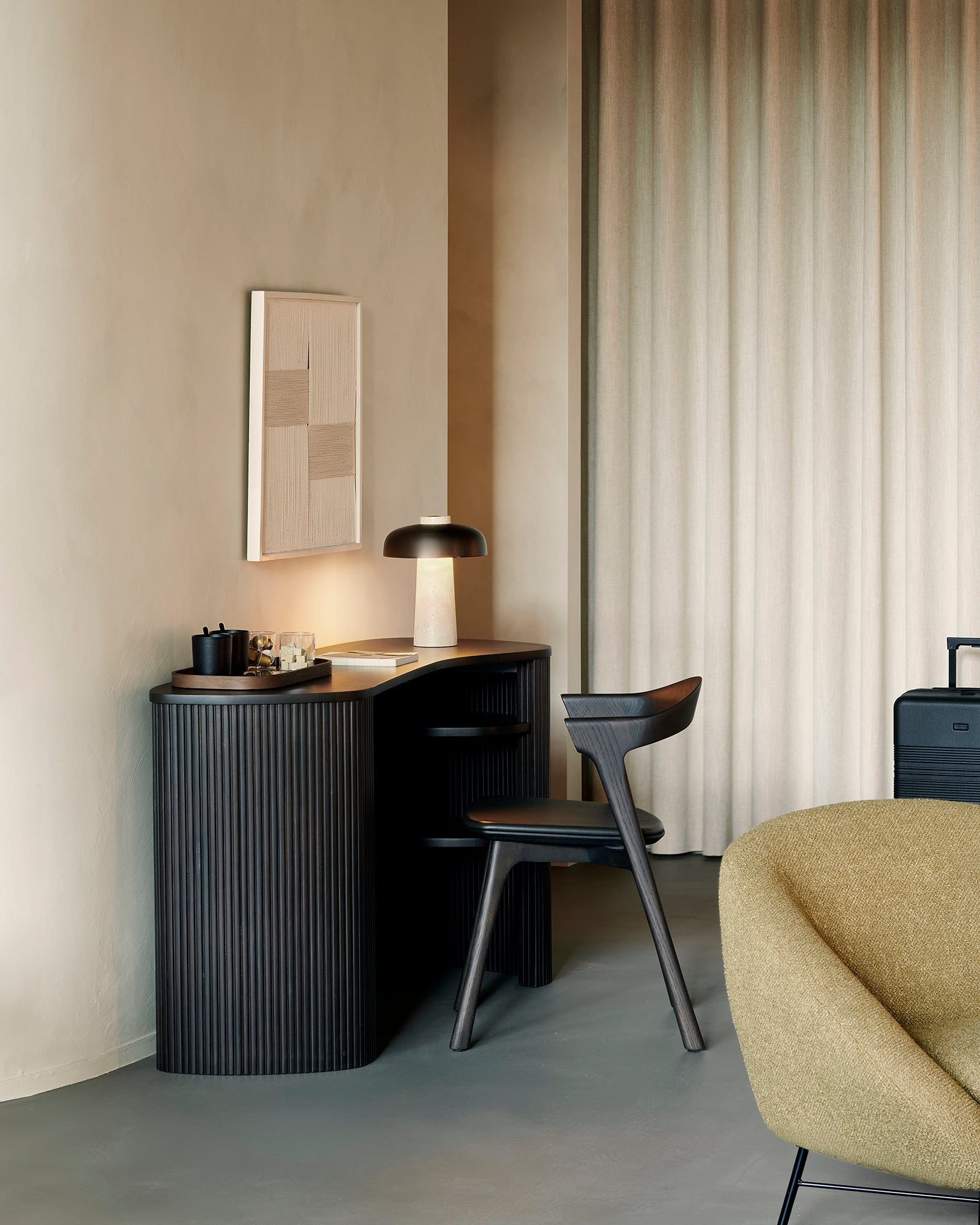 Bok dining chair - varnished oak - black - Black leather White Cliff Studio Dining Chair