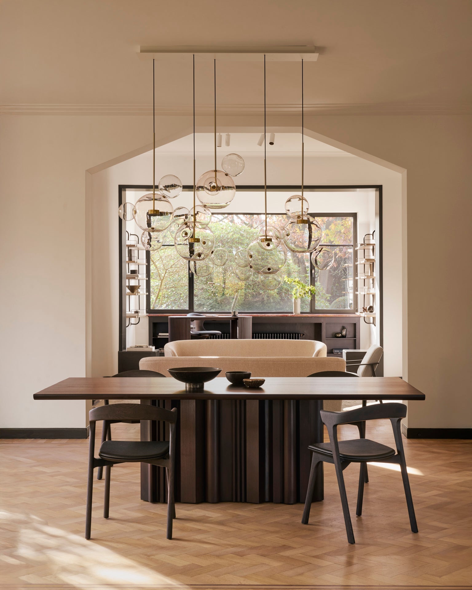 Bok dining chair - varnished oak - brown - Brown leather White Cliff Studio Dining Chair