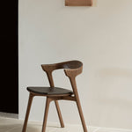 Bok dining chair - varnished teak - brown - Black leather White Cliff Studio Dining Chair