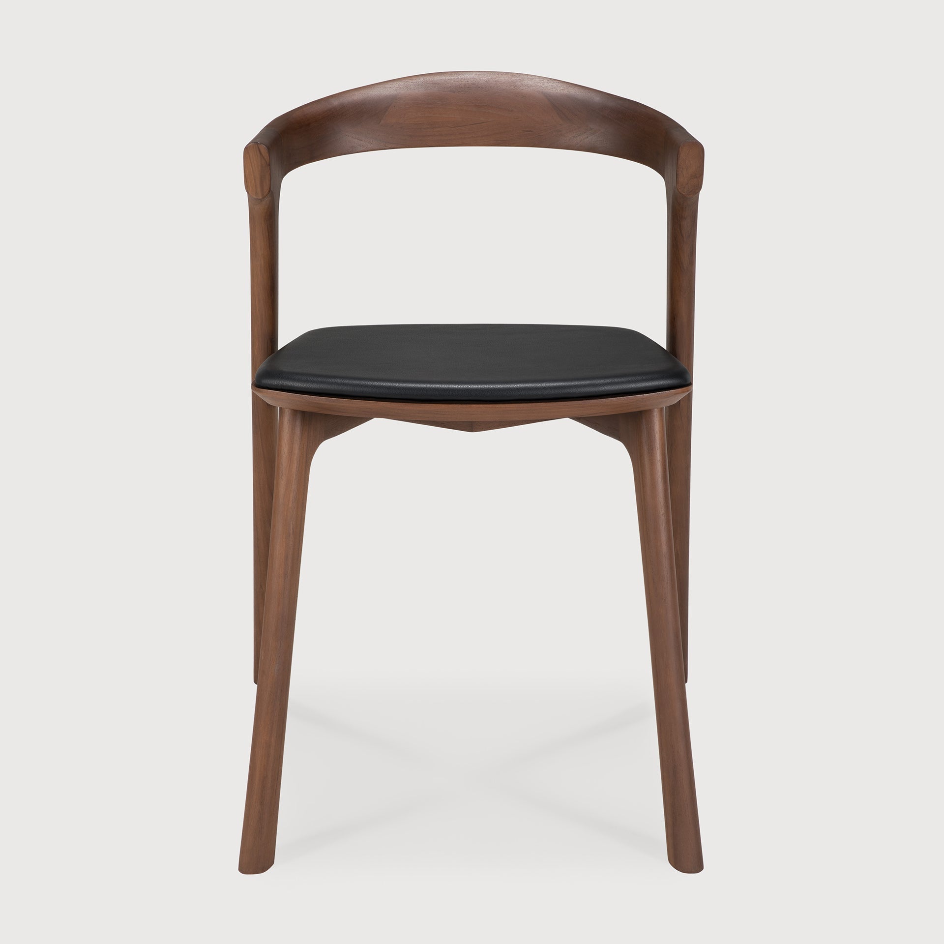 Bok dining chair - varnished teak - brown - Black leather White Cliff Studio Dining Chair