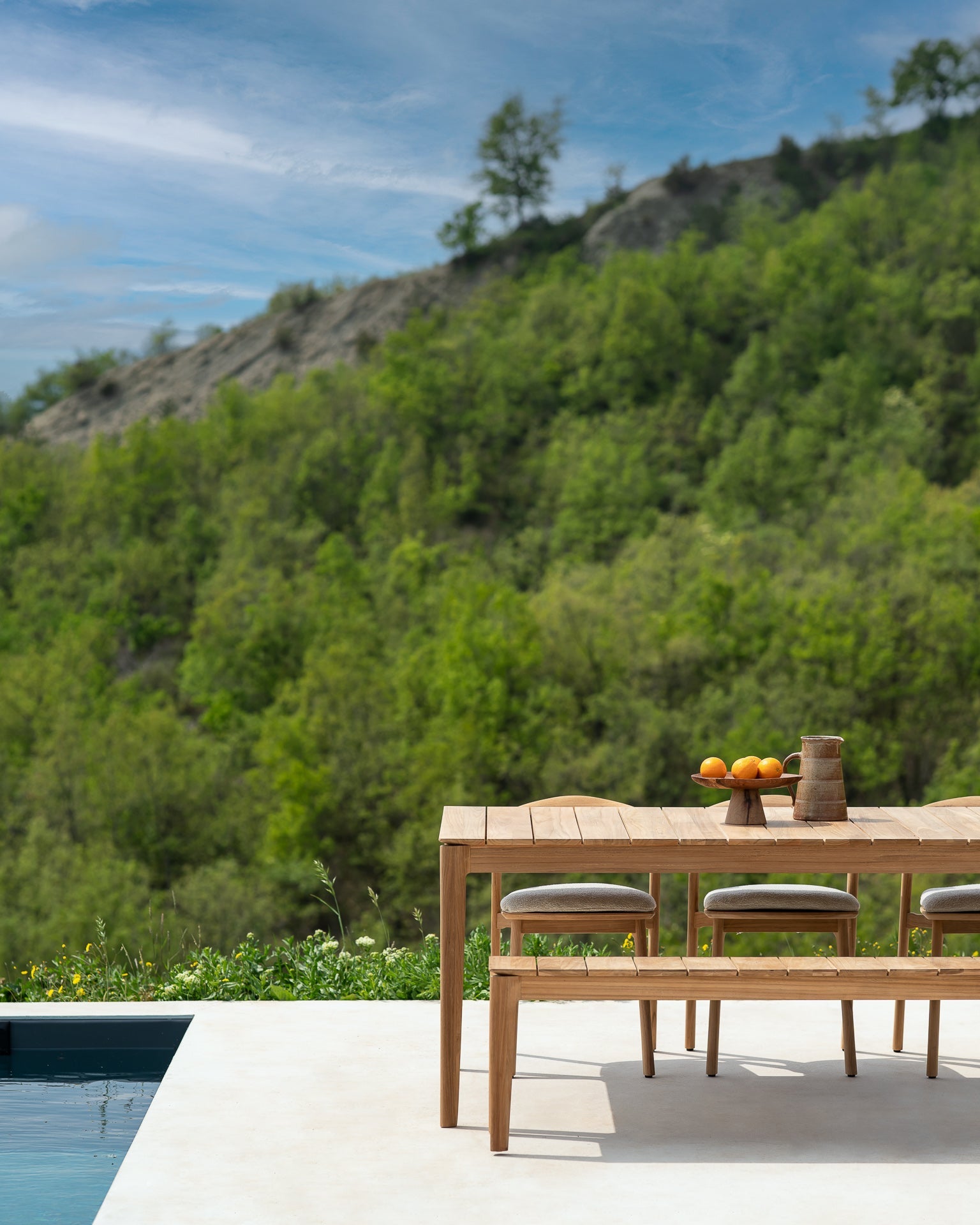 Bok outdoor dining chair - teak - Mocha fabric White Cliff Studio Outdoor Dining Chair