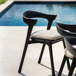 Bok outdoor dining chair - varnished teak - black - Natural fabric White Cliff Studio Outdoor Dining Chair