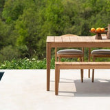 Bok outdoor dining chair - varnished teak - black - Off White fabric White Cliff Studio Outdoor Dining Chair