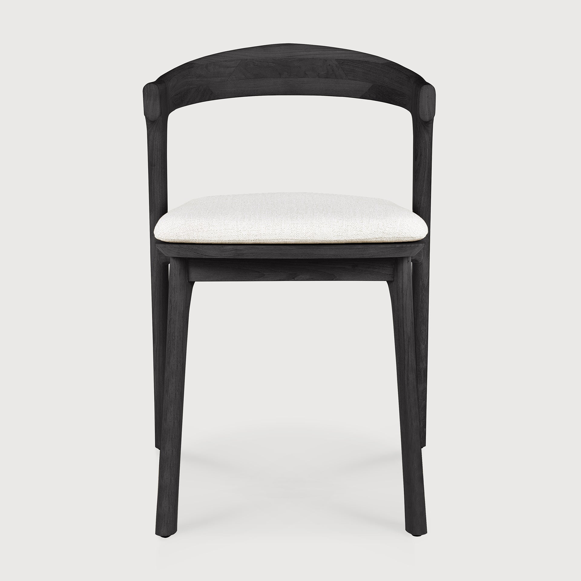 Bok outdoor dining chair - varnished teak - black - Off White fabric White Cliff Studio Outdoor Dining Chair