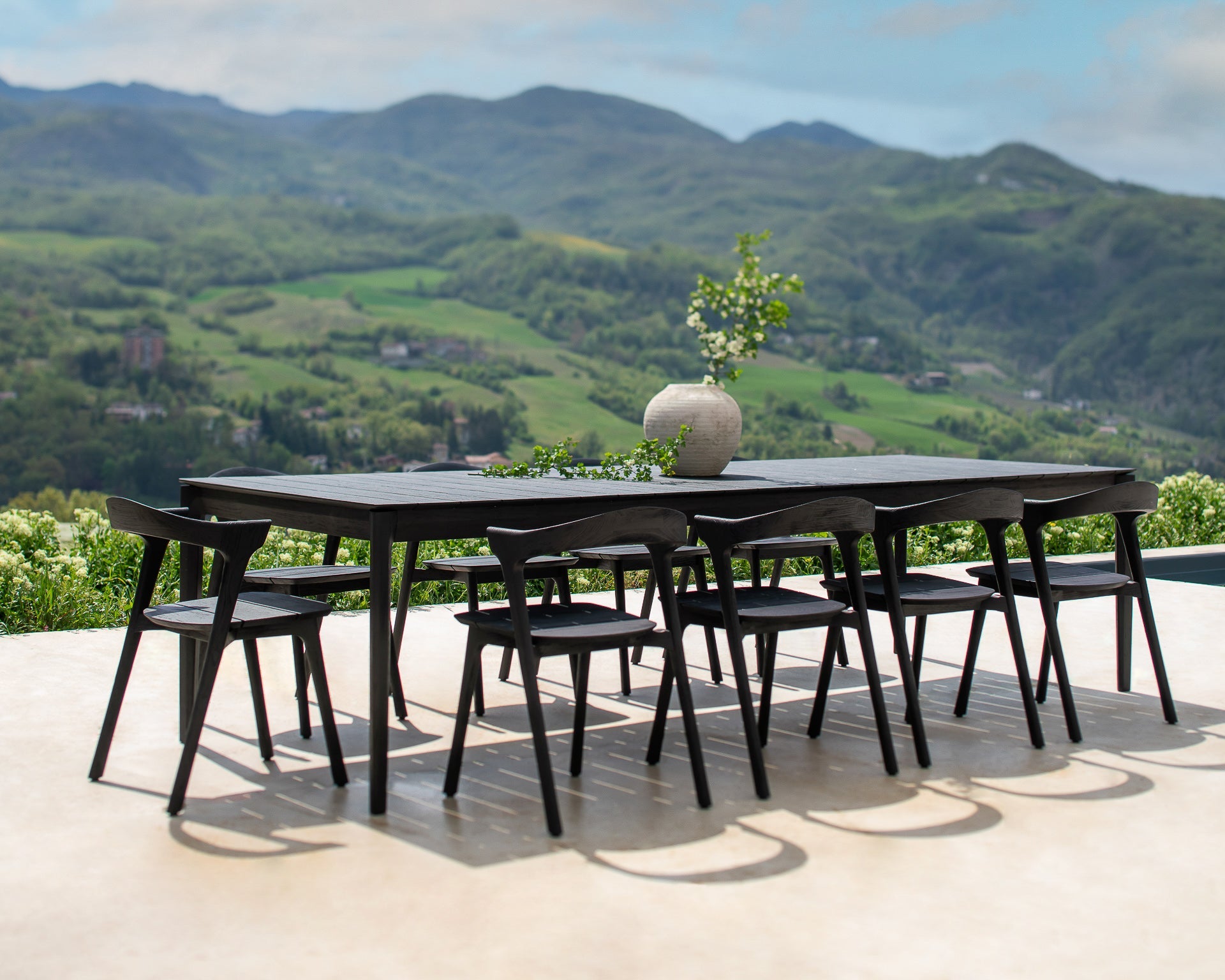 Bok outdoor dining chair - varnished teak - black White Cliff Studio Outdoor Dining Chair