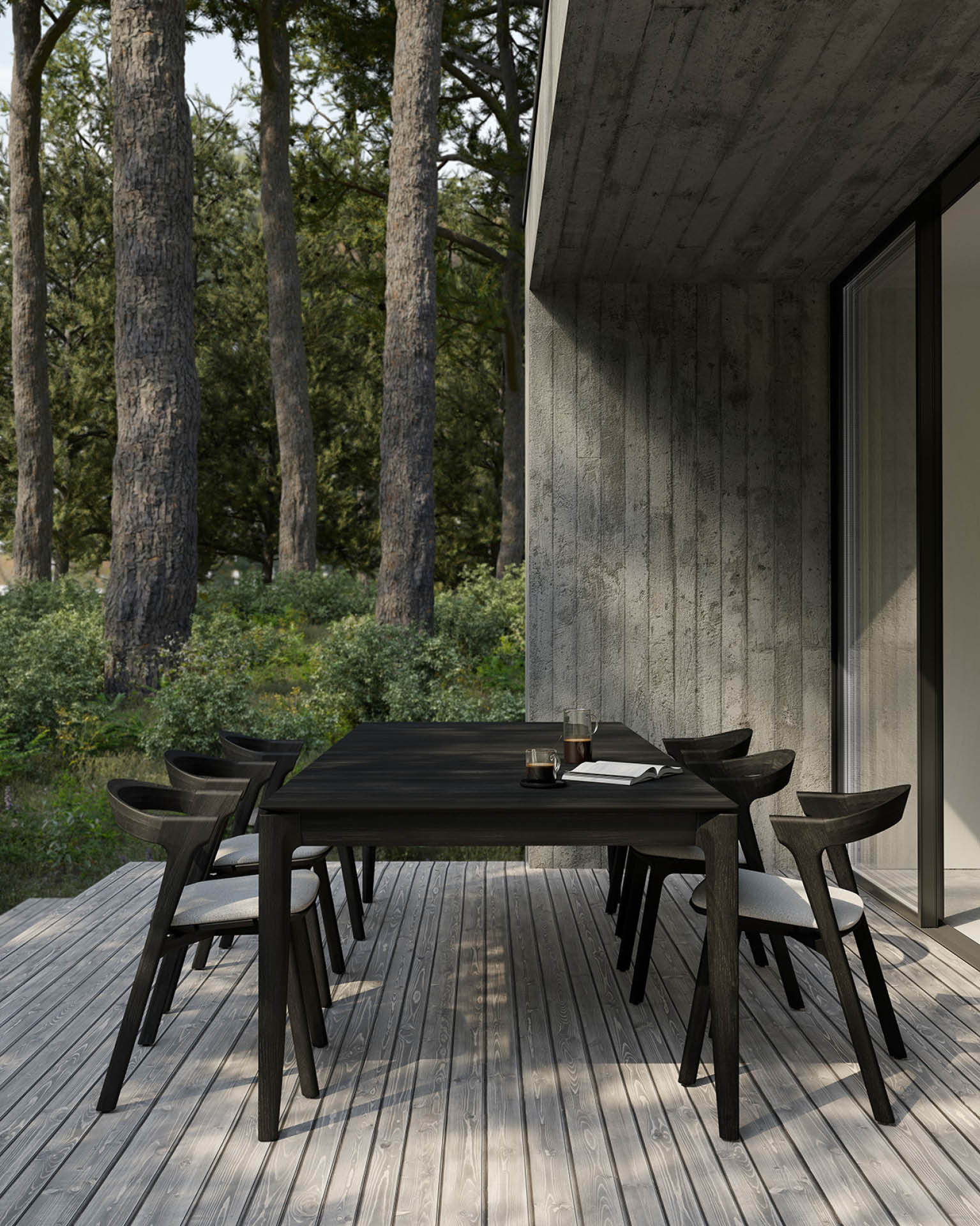 Bok outdoor dining chair - varnished teak - black White Cliff Studio Outdoor Dining Chair